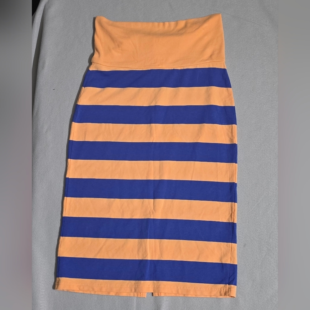 Stem ​Size M‎ Peach Blue Striped Pencil Skirt Ribbed Foldover Waist Modal Blend